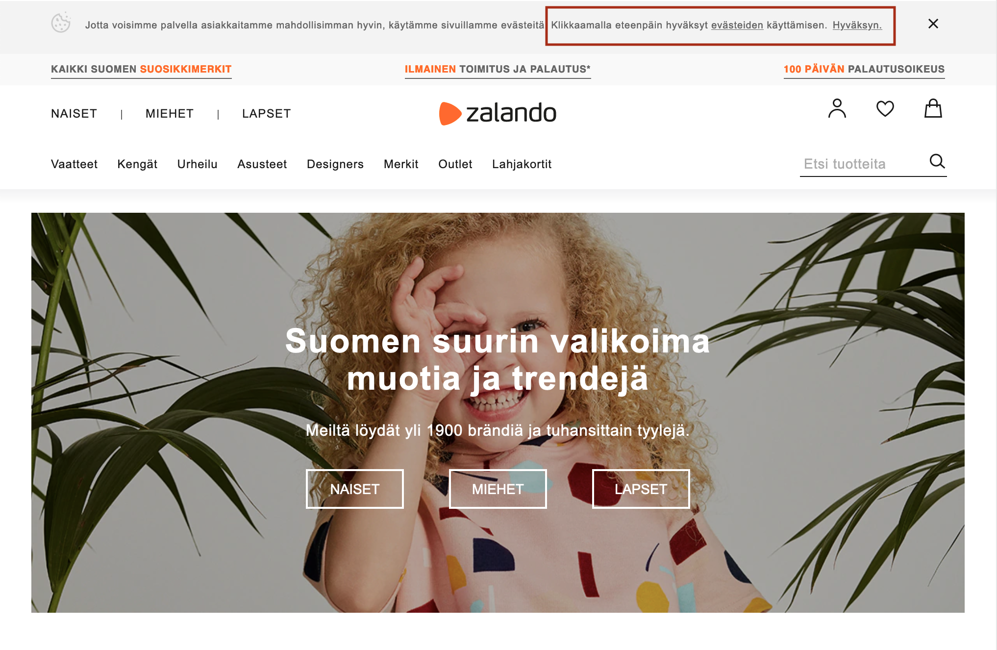 Vaikenemiseen perustuva evästeilmoitus